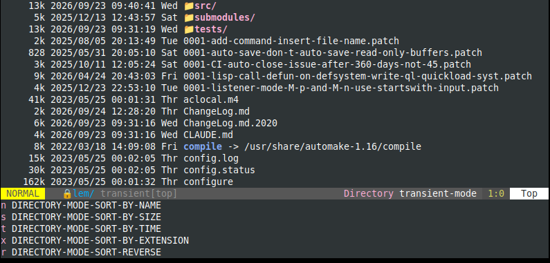 The Transient menu showing sorting options.