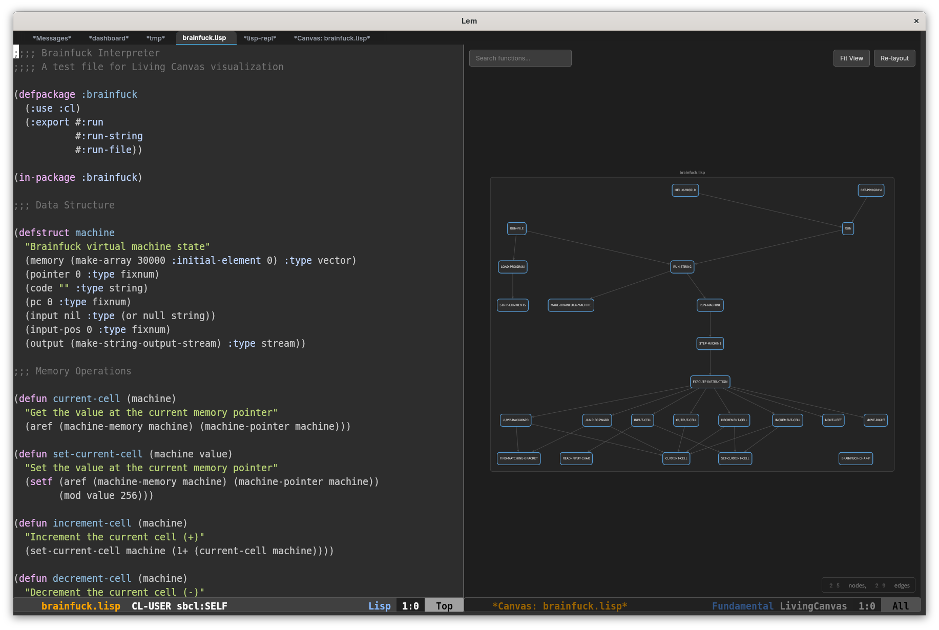 Split view with source code and canvas
